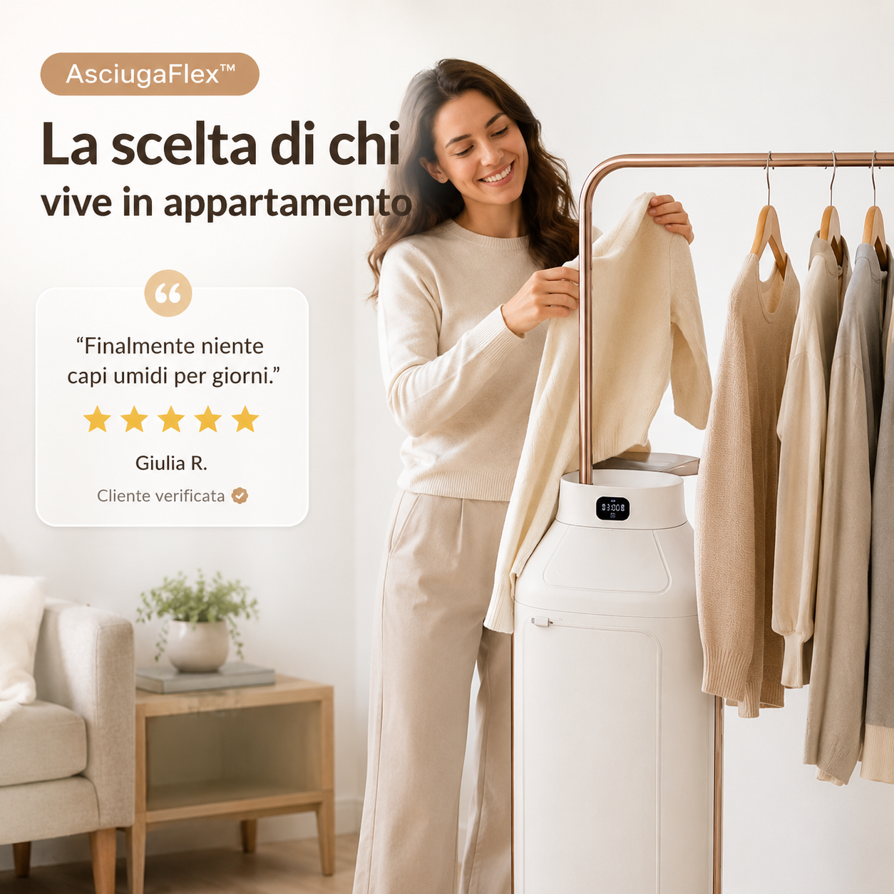 AsciugaFlex™ – Asciugatrice Elettrica Portatile Salvaspazio