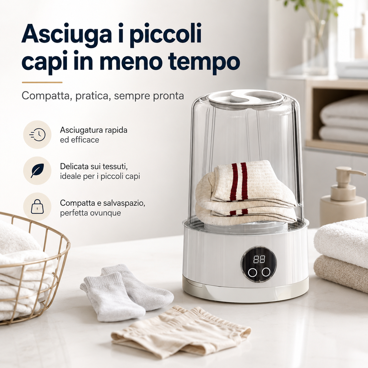 LavaGo™ – Lavatrice Portatile Pieghevole con Cestello di Centrifuga