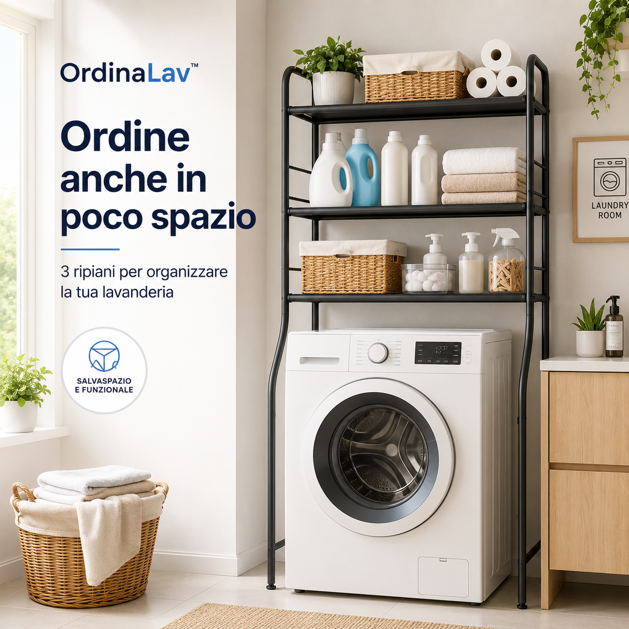 OrdinaLav™ – Scaffale salvaspazio per lavanderia