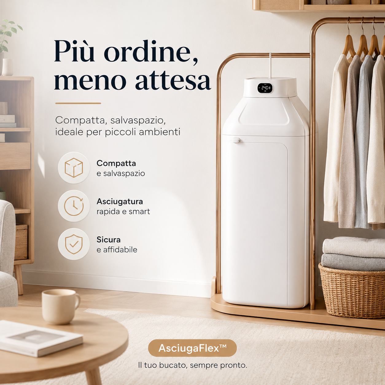 AsciugaFlex™ – Asciugatrice Elettrica Portatile Salvaspazio